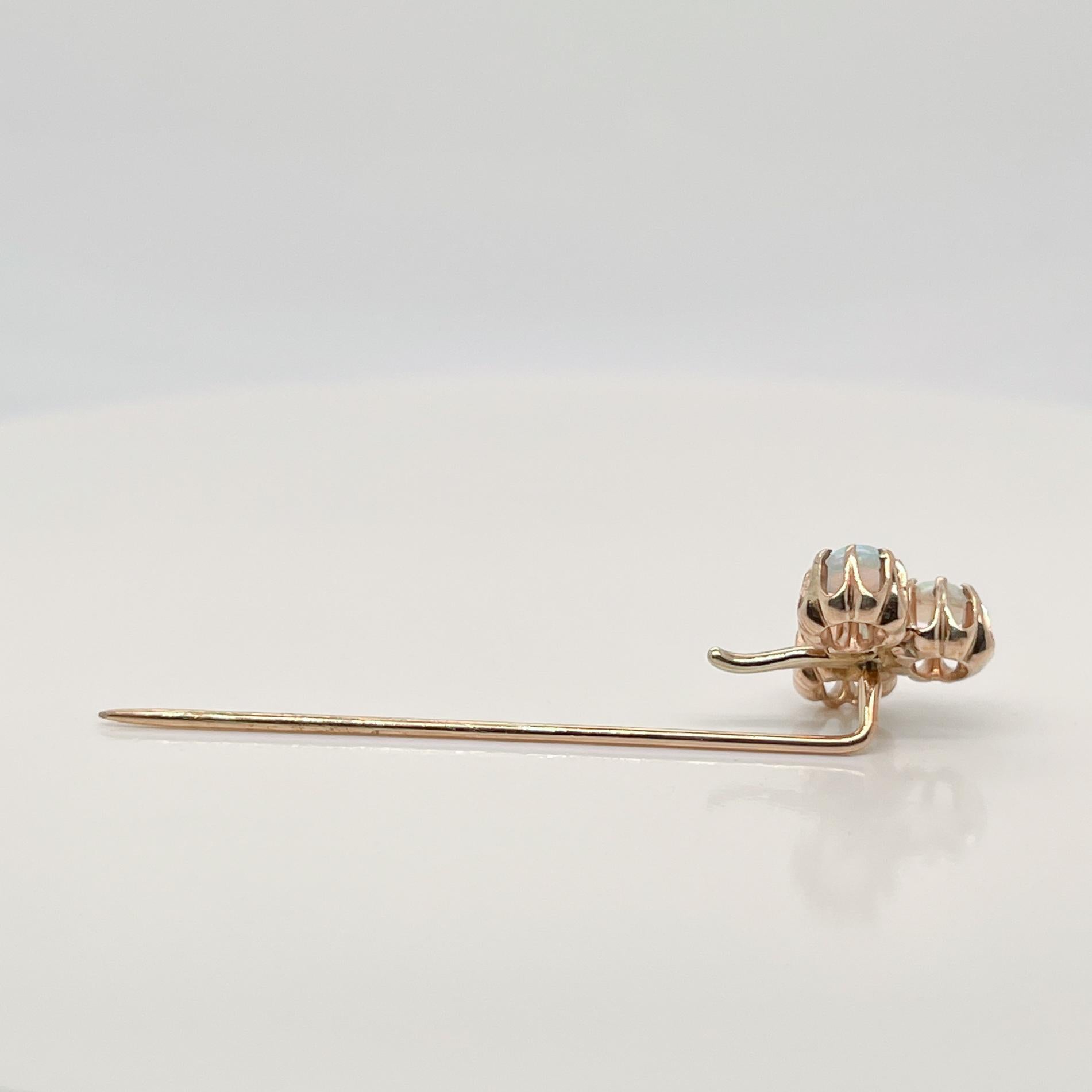 Edwardian 14 Karat Gold, Opal, & Diamond Clover Shaped Stick Pin For Sale 1
