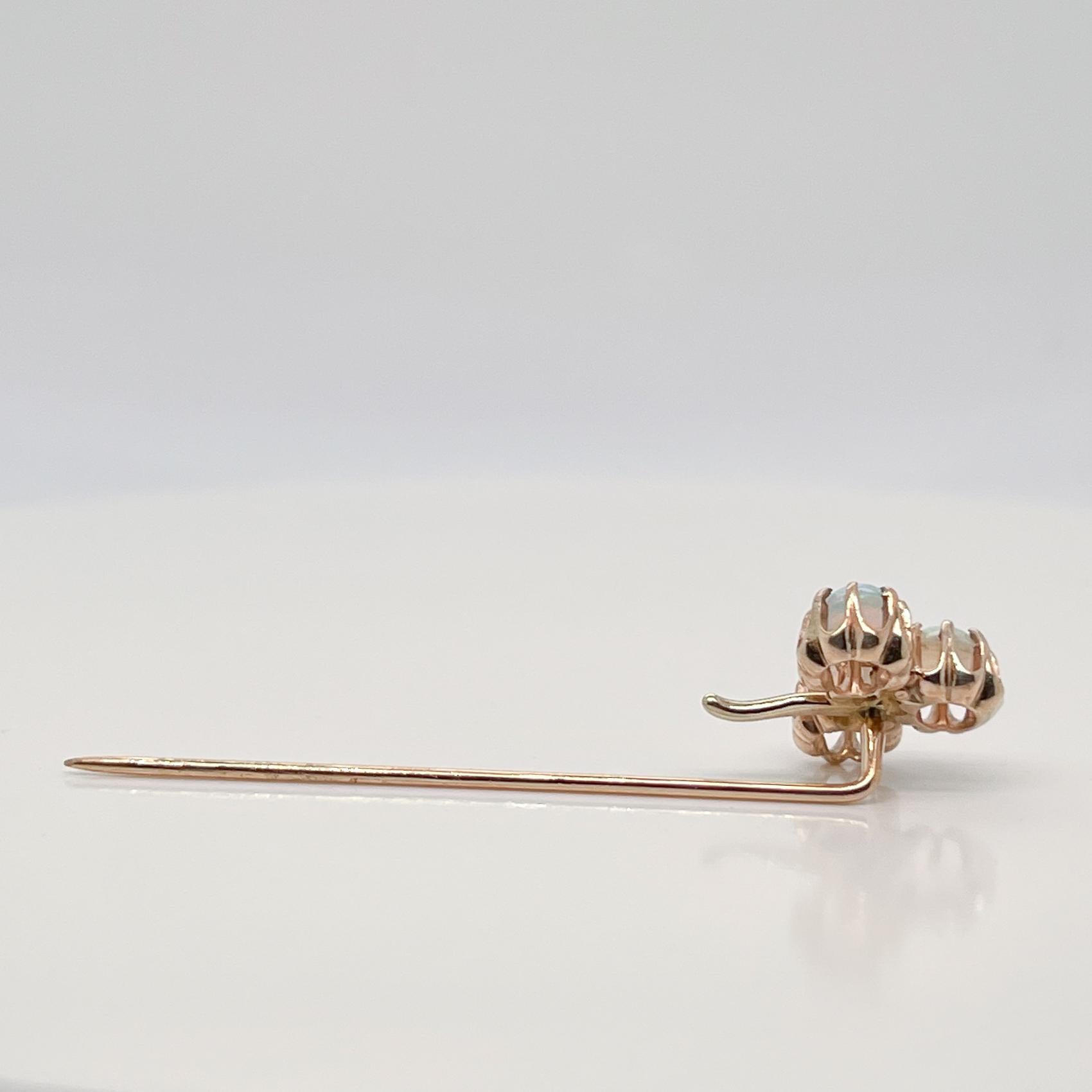 Edwardian 14 Karat Gold, Opal, & Diamond Clover Shaped Stick Pin For Sale 2