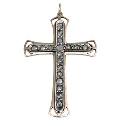Antique Edwardian 14 Karat Gold Rose Cut Diamond Cross Pendant