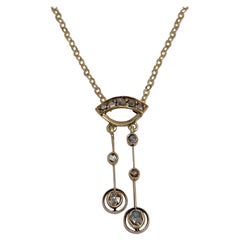 Edwardian 14 Karat Gold Rose Cut Diamond Negligee Pendant Necklace