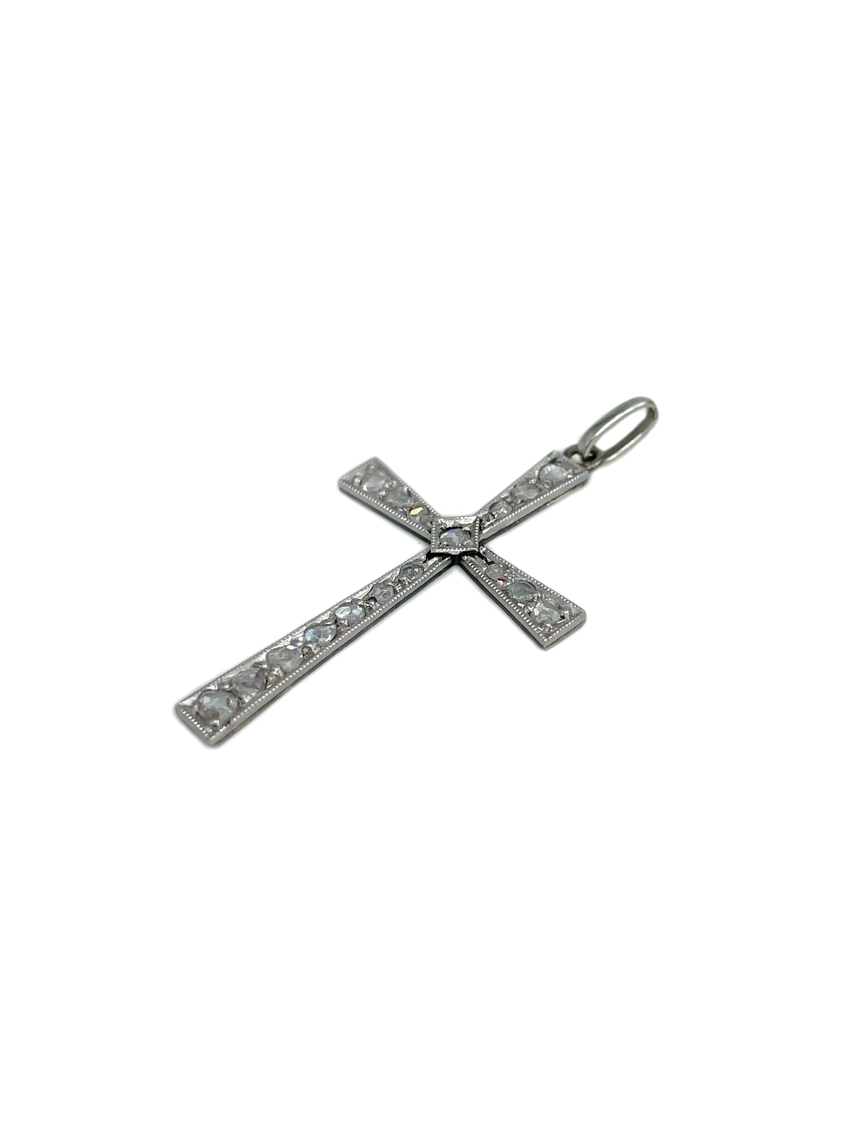 Women's Edwardian 14 Karat White Gold 0.20 Carat Rose Cut Diamond Cross Pendant For Sale