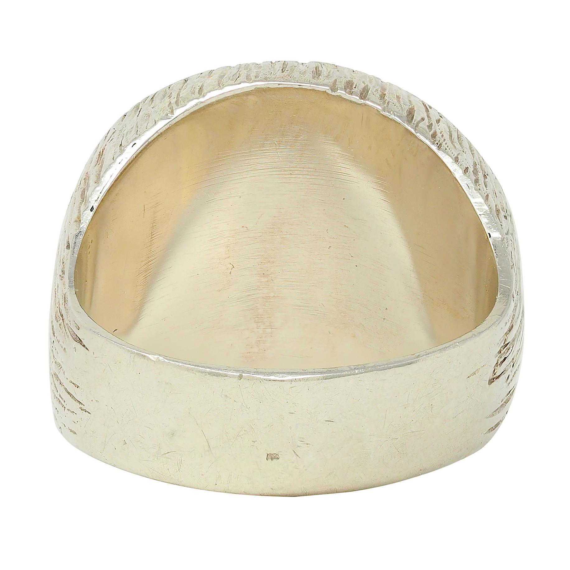 Anello Edwardiano in oro bianco 14 carati con incisione a volpe unisex In condizioni ottime in vendita a Philadelphia, PA