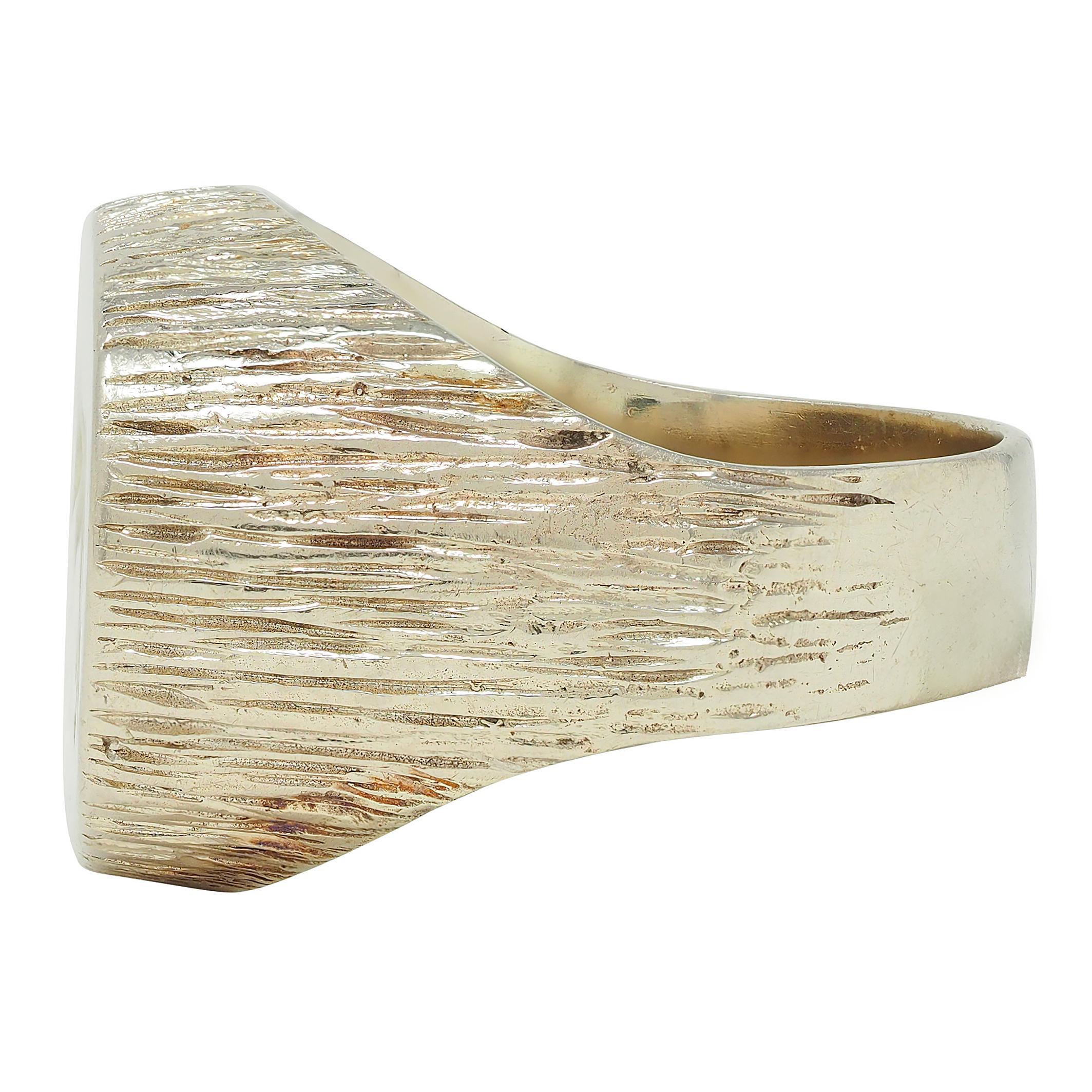 da uomo o donna Anello Edwardiano in oro bianco 14 carati con incisione a volpe unisex in vendita