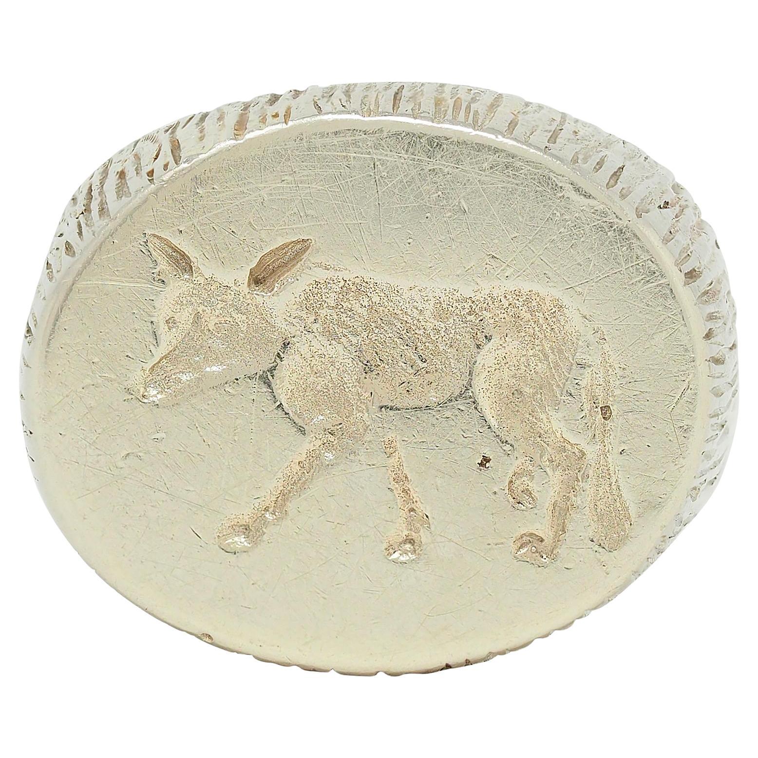Edwardian 14 Karat White Gold Antique Fox Intaglio Unisex Signet Ring