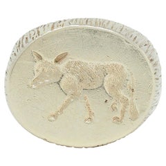 Edwardian 14 Karat White Gold Antique Fox Intaglio Unisex Signet Ring