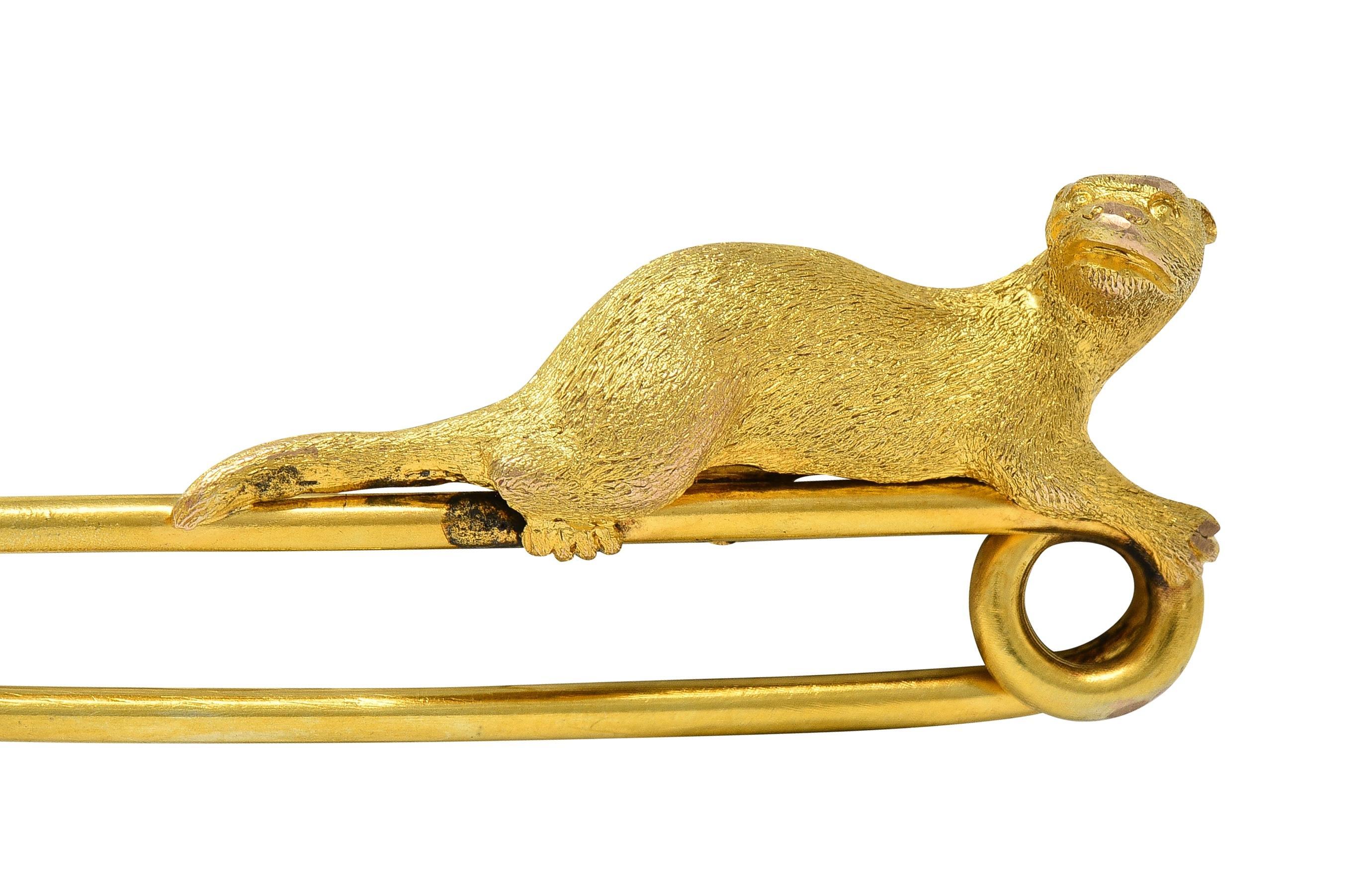 Broche Eduardiano de Oro Amarillo de 14 Kilates Antiguo con Barra de Nutria Unisex en venta 3