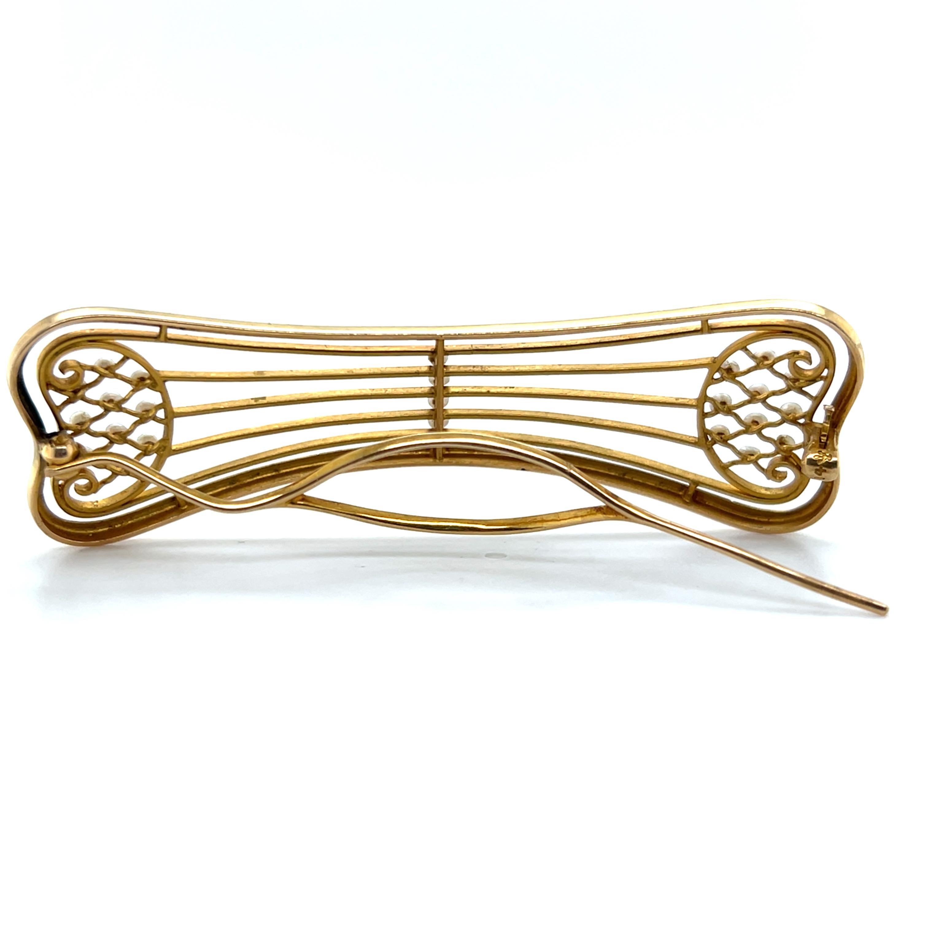 Taille ronde Barrette édouardienne en or jaune 14 carats avec perles de rocaille en vente