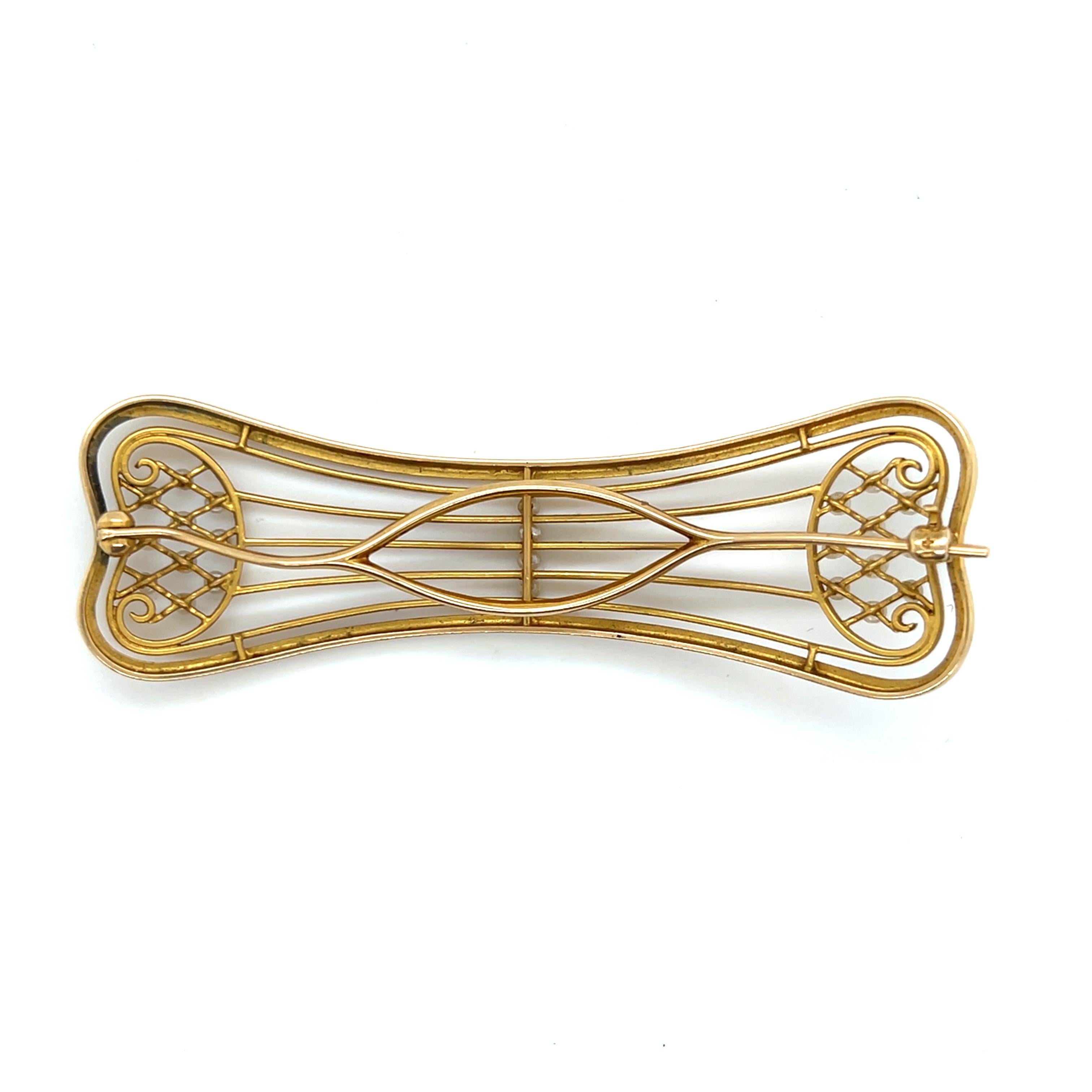 Barrette édouardienne en or jaune 14 carats avec perles de rocaille Bon état - En vente à Towson, MD
