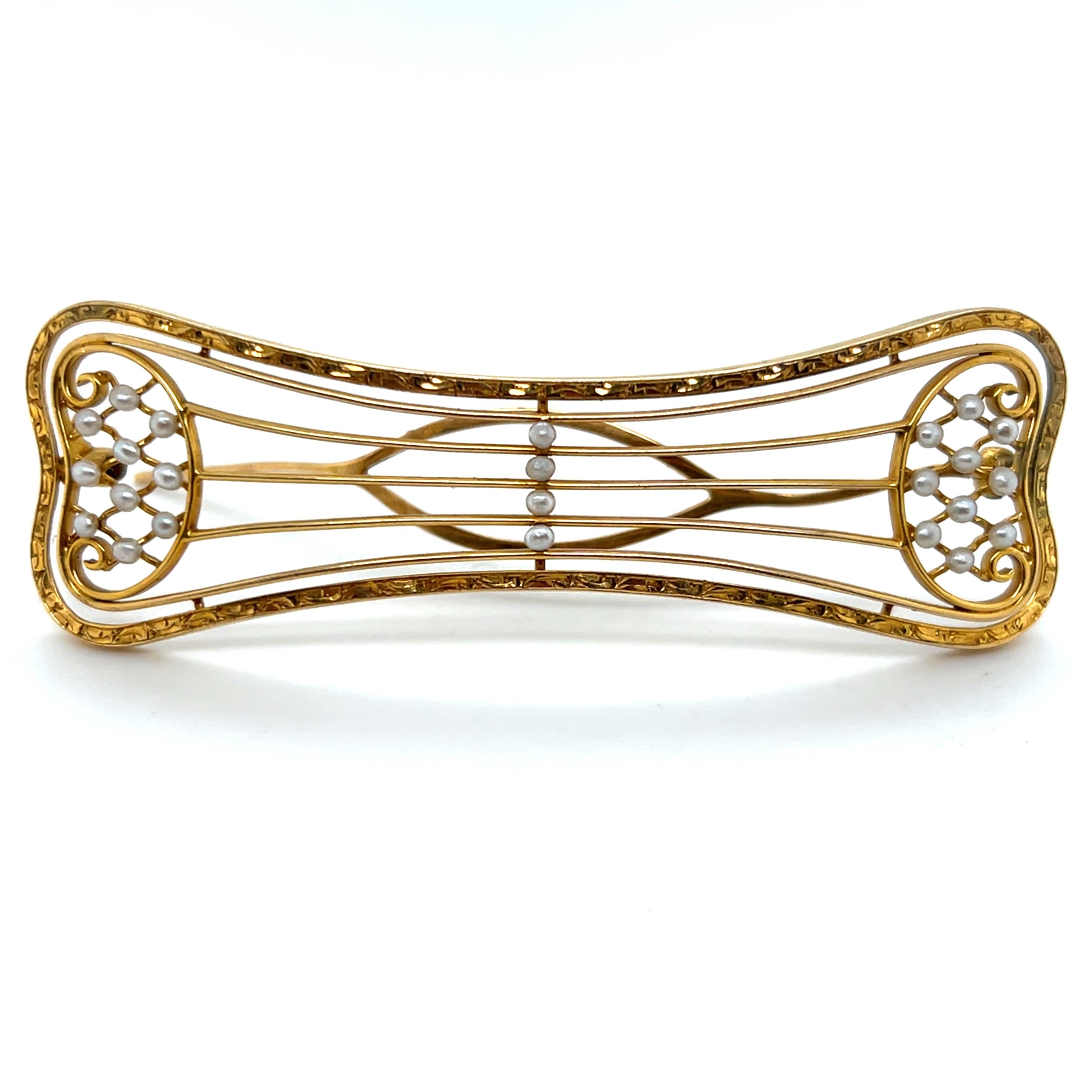 Barrette édouardienne en or jaune 14 carats avec perles de rocaille Unisexe en vente