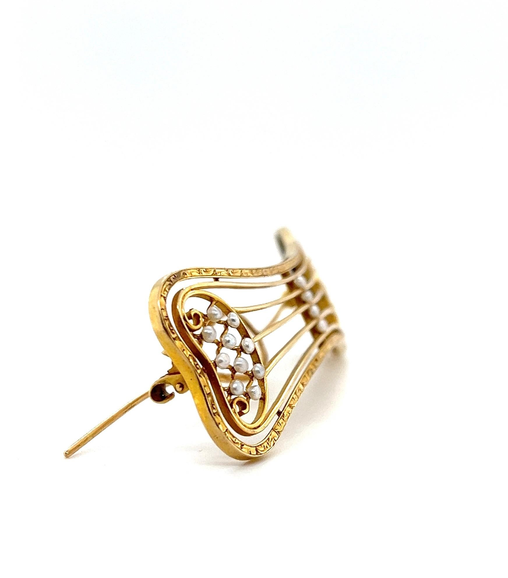Barrette édouardienne en or jaune 14 carats avec perles de rocaille en vente 1