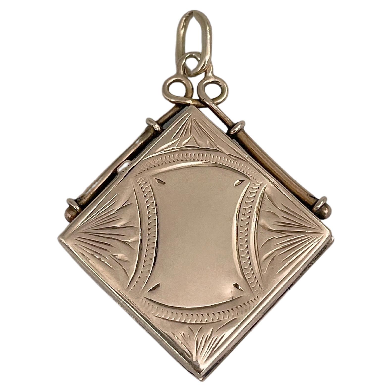 Edwardian 14 Karat Yellow Gold Square Shape Locket Pendant