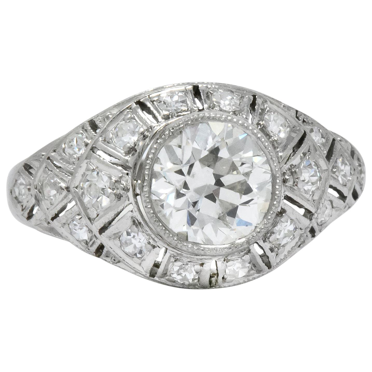 Edwardian 1.40 Carat European Diamond Platinum Engagement Ring GIA, circa 1910