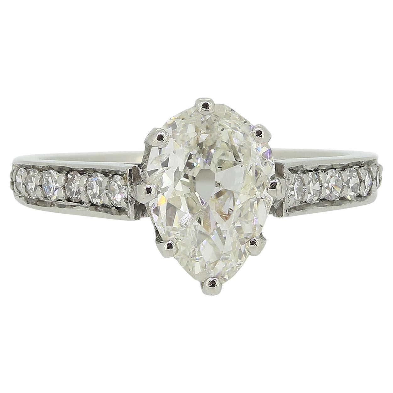 Edwardian 1.40 Carat Pear Cut Diamond Ring For Sale