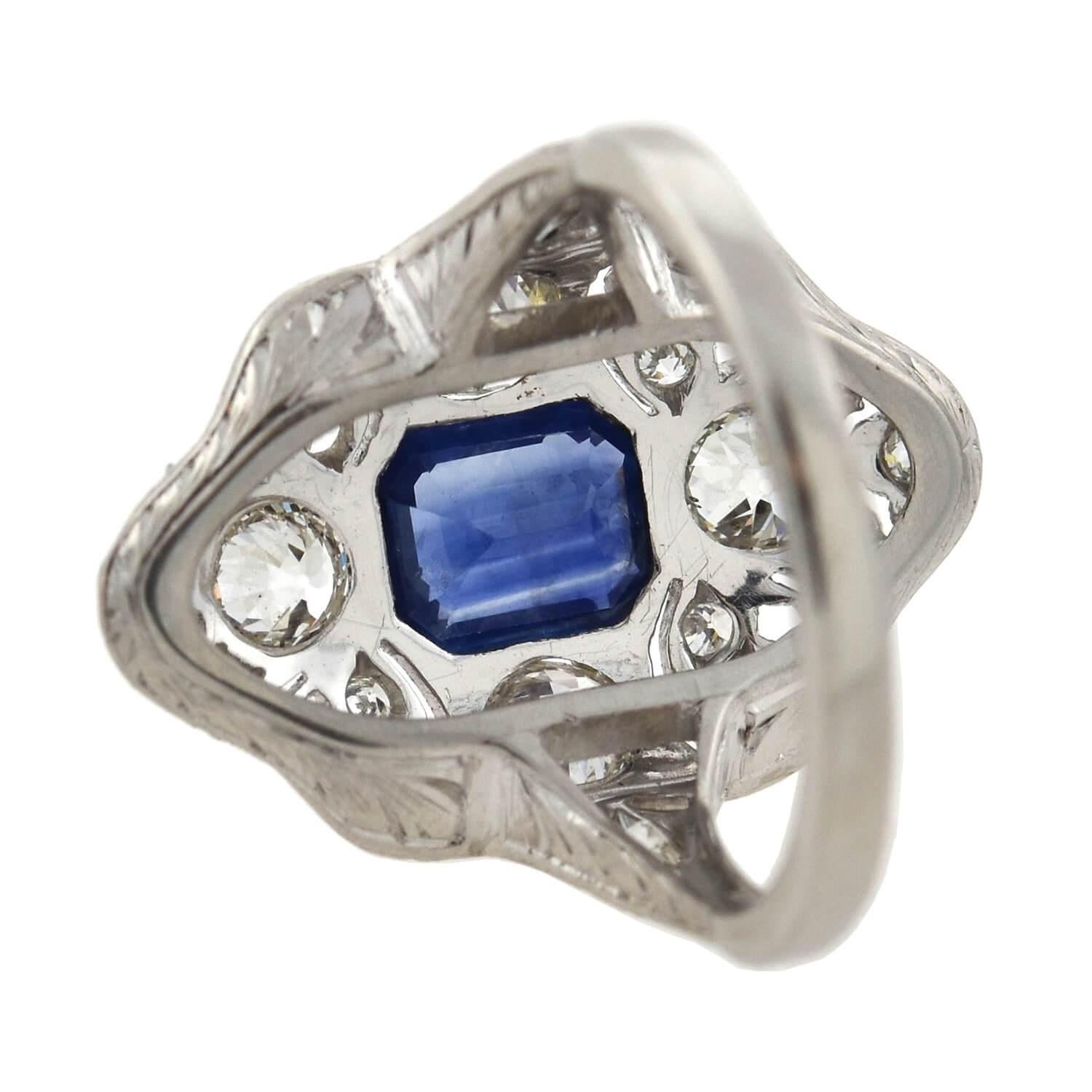 Edwardian 1.40 Carat Sapphire and Diamond Filigree Ring In Good Condition In Narberth, PA