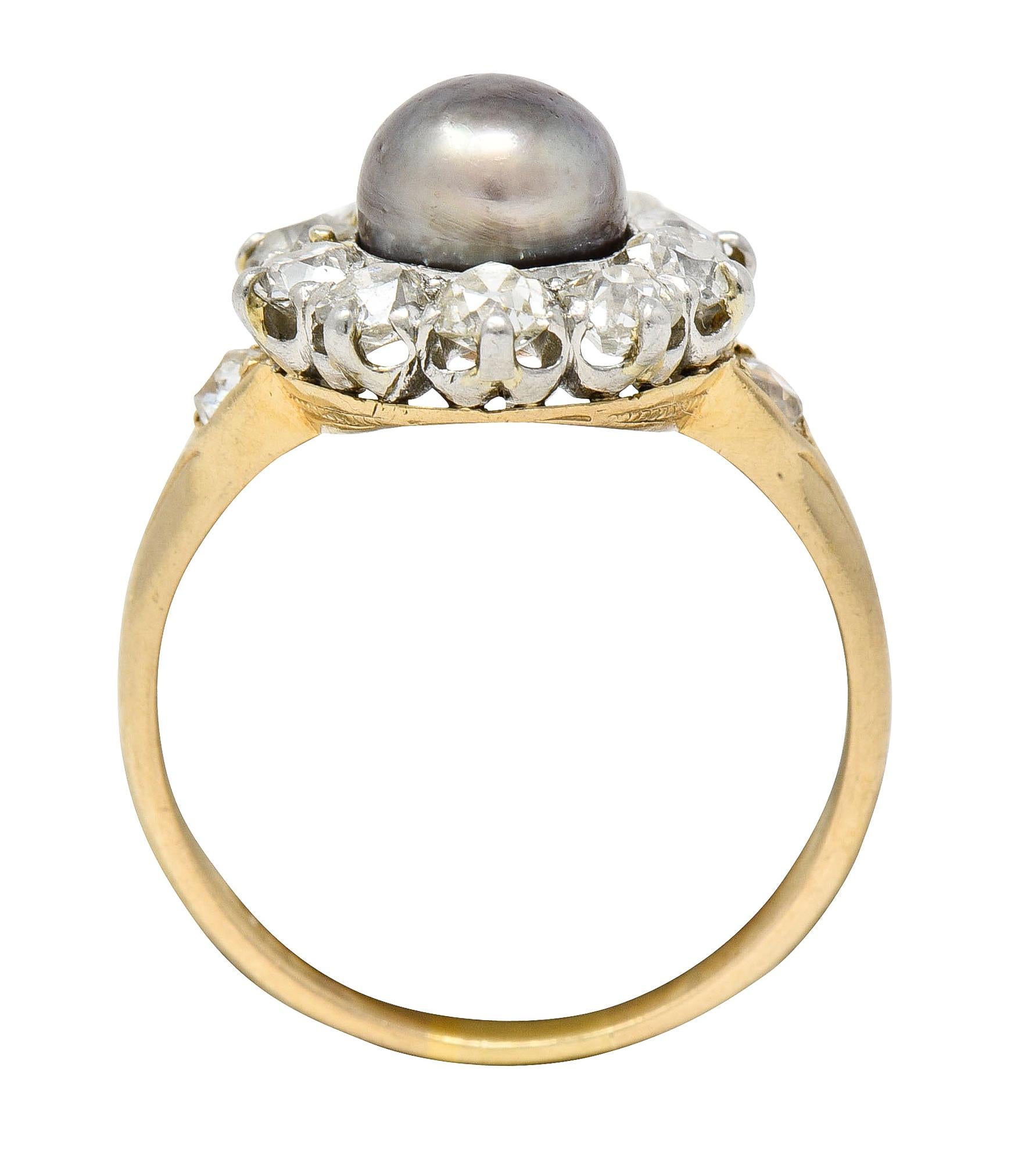 Edwardian 1.40 Carats Diamond Natural Pearl Platinum-Topped 14 Karat Gold Ring 5