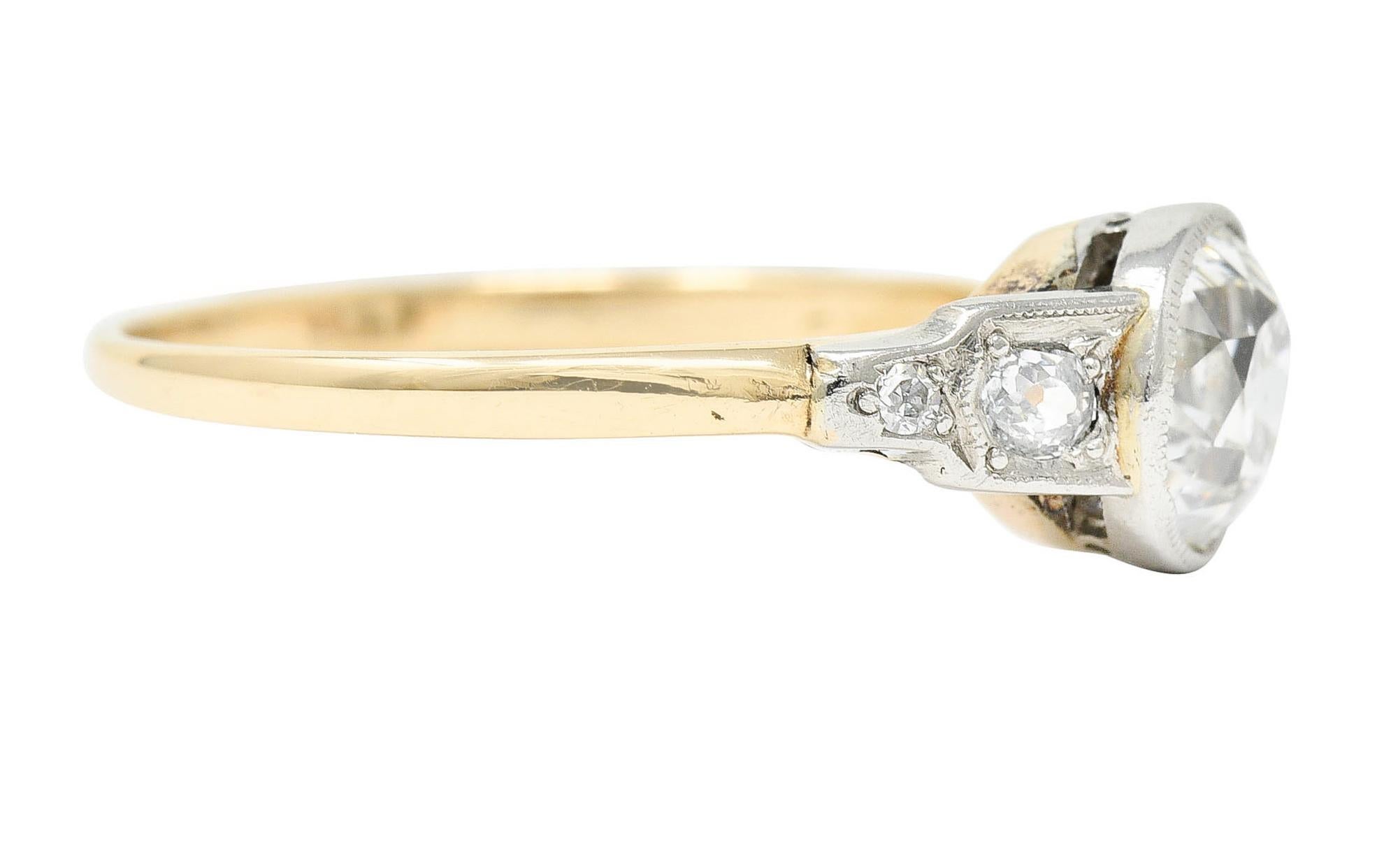 Old European Cut Edwardian 1.40 Carats Diamond Platinum-Topped 14 Karat Gold Engagement Ring