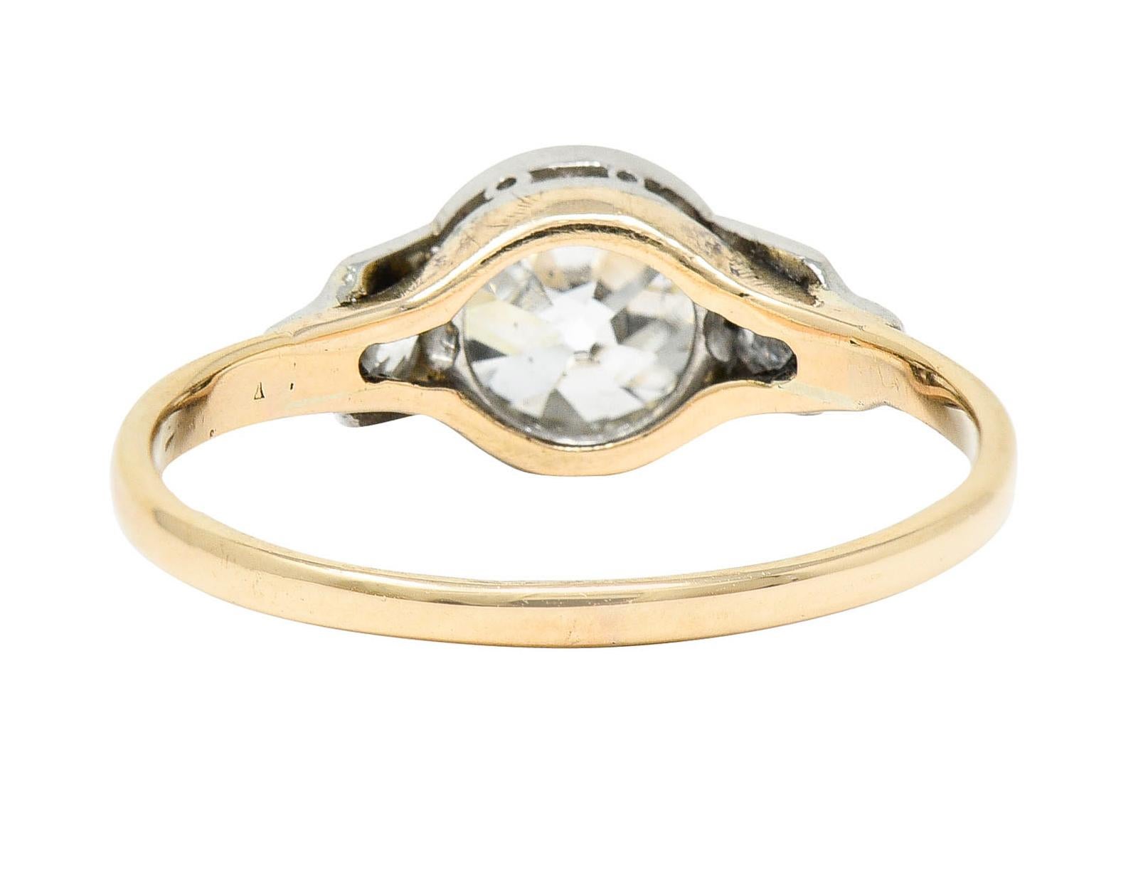 Edwardian 1.40 Carats Diamond Platinum-Topped 14 Karat Gold Engagement Ring In Excellent Condition In Philadelphia, PA
