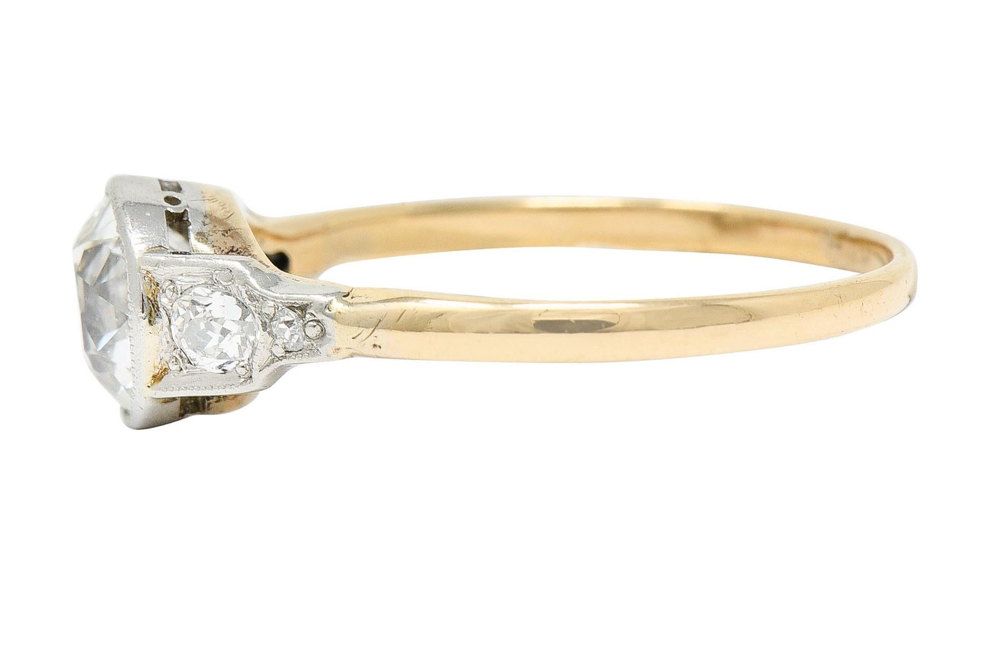 Women's or Men's Edwardian 1.40 Carats Diamond Platinum-Topped 14 Karat Gold Engagement Ring