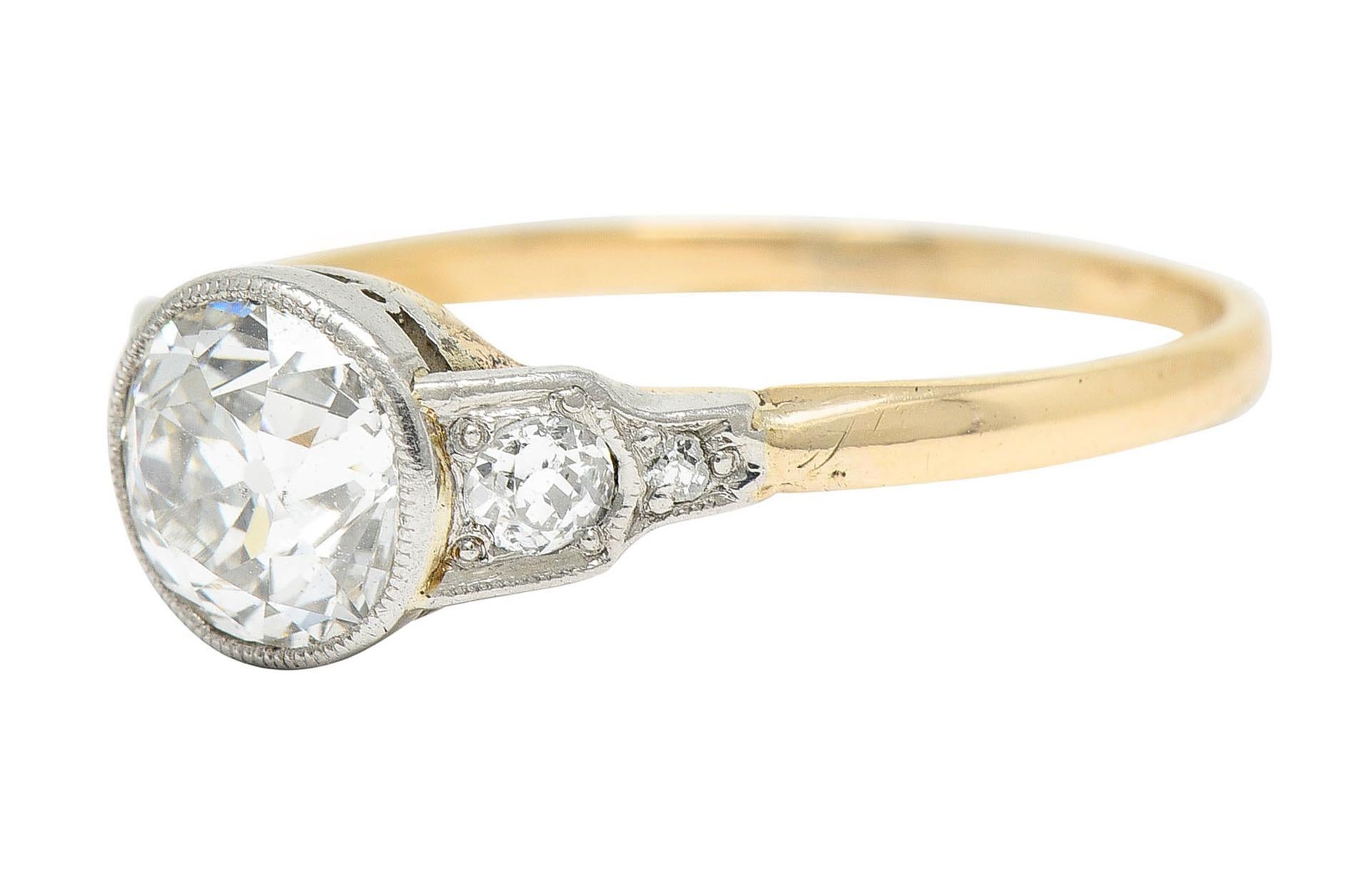Edwardian 1.40 Carats Diamond Platinum-Topped 14 Karat Gold Engagement Ring 1