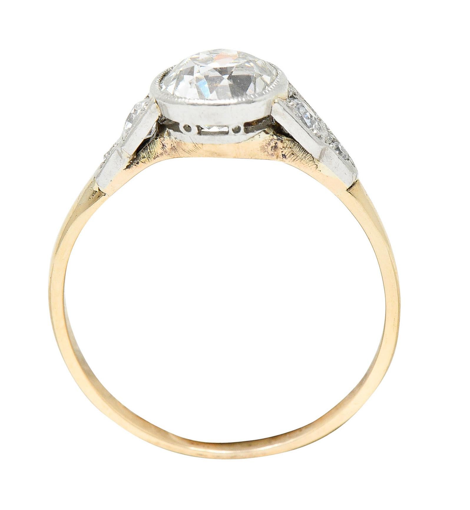 Edwardian 1.40 Carats Diamond Platinum-Topped 14 Karat Gold Engagement Ring 2