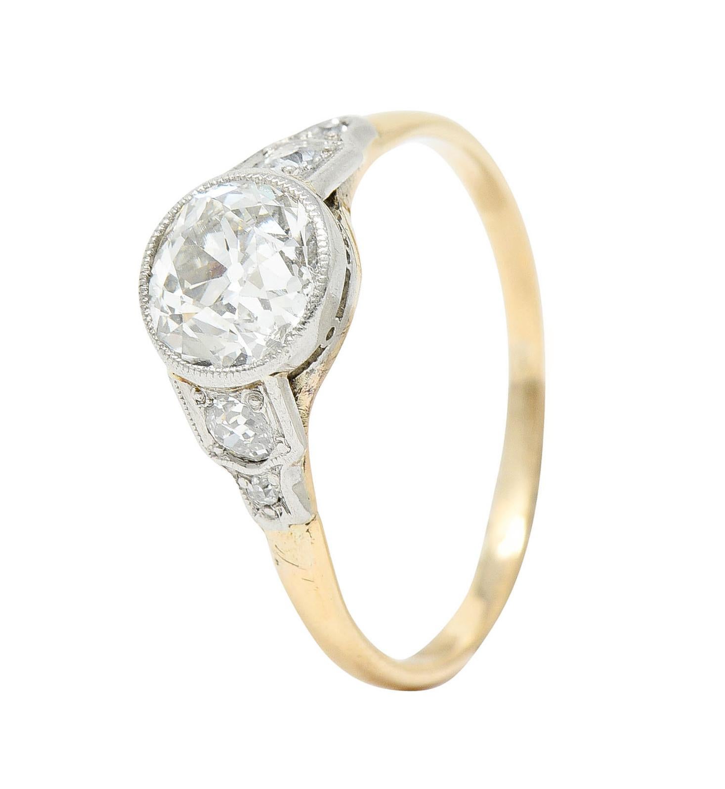 Edwardian 1.40 Carats Diamond Platinum-Topped 14 Karat Gold Engagement Ring 3