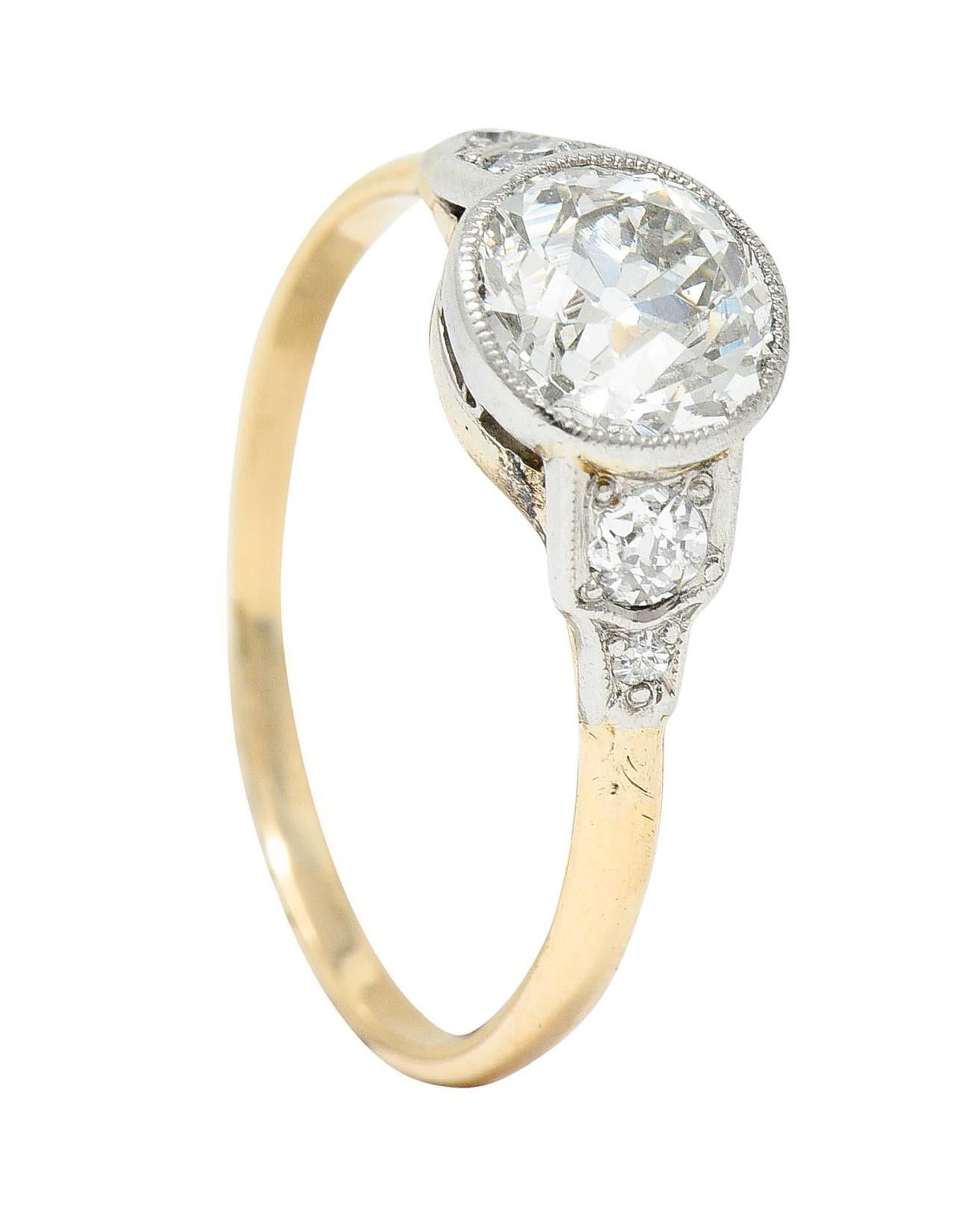 Edwardian 1.40 Carats Diamond Platinum-Topped 14 Karat Gold Engagement Ring 4
