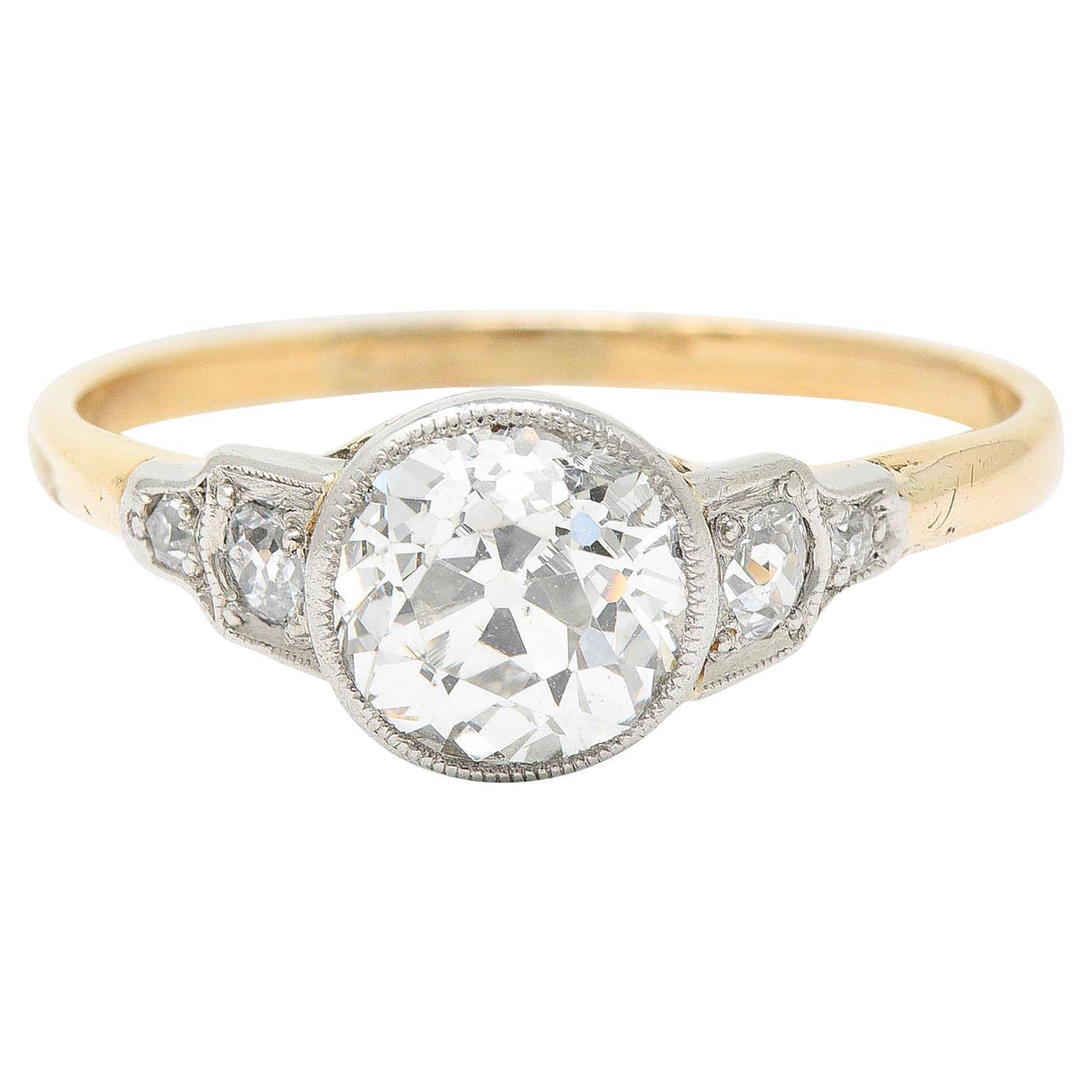 Edwardian 1.40 Carats Diamond Platinum-Topped 14 Karat Gold Engagement Ring