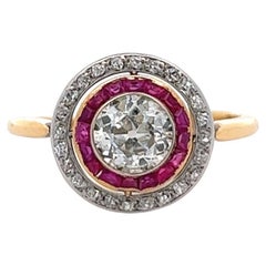 Edwardian 1.40 Carats Diamond Ruby 18k Karat Yellow Gold Target Ring