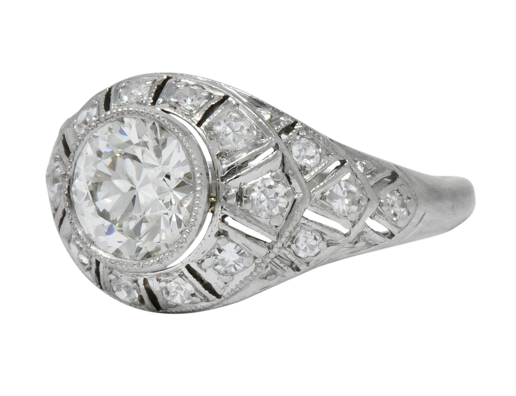 Edwardian 1.40 Carat European Diamond Platinum Engagement Ring GIA, circa 1910 1