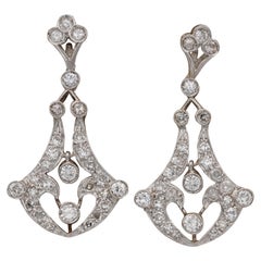 Edwardian 1.40 Carat Old Cut Diamond Platinum Drop Earrings