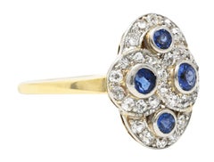 Edwardian 1.40 Carats Sapphire Diamond Platinum-Topped 14 Karat Gold Ring
