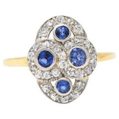 Antique Edwardian 1.40 Carats Sapphire Diamond Platinum-Topped 14 Karat Gold Ring