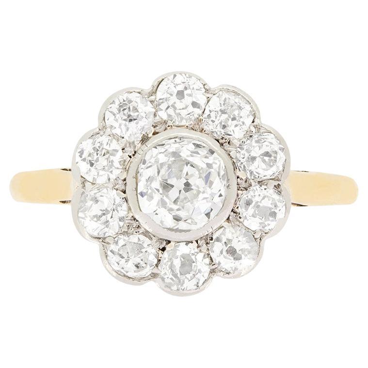 Edwardian 1.40ct Diamond Cluster Ring, c.1910s For Sale