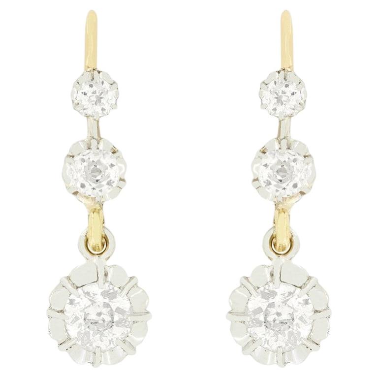 Orecchini a goccia con diamanti da 1,40 carati, Edwardiani, 1910 ca. in vendita