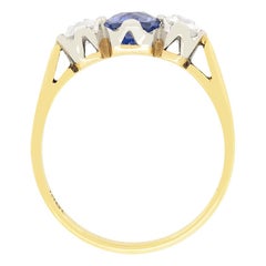 Edwardian 1.40 Carat Sapphire and Diamond Three Stone Ring, circa 1910s