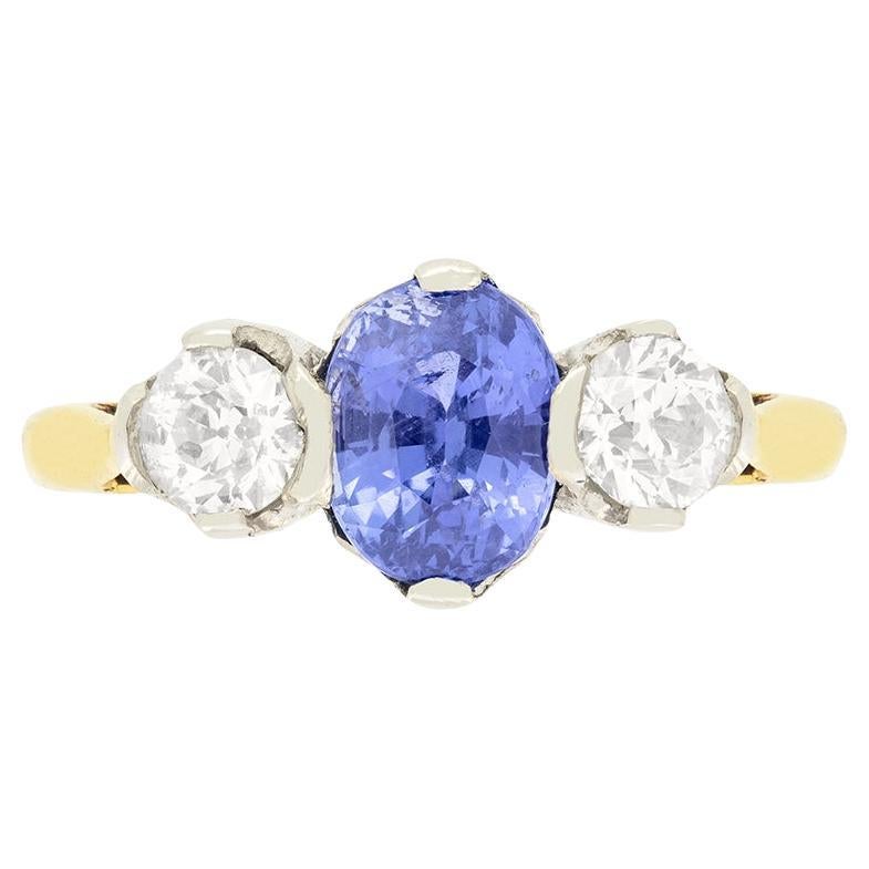 Edwardian 0.30 Carat Sapphire and Diamond Three-Stone Ring, circa 1910s ...