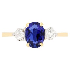 Edwardian 1.40ct Sapphire and Diamond Trilogy Ring, c.1910s