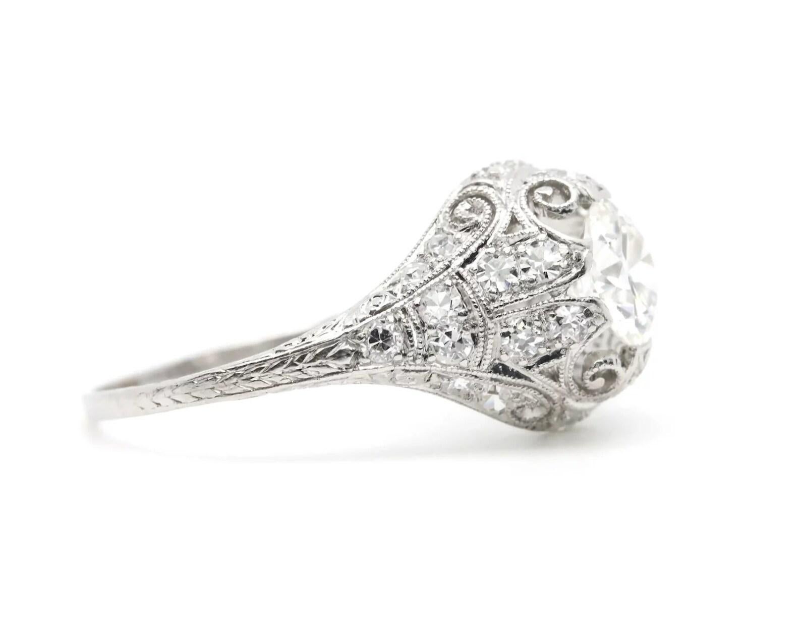 Old European Cut Edwardian 1.41ctw Diamond Engagement Ring in Platinum For Sale