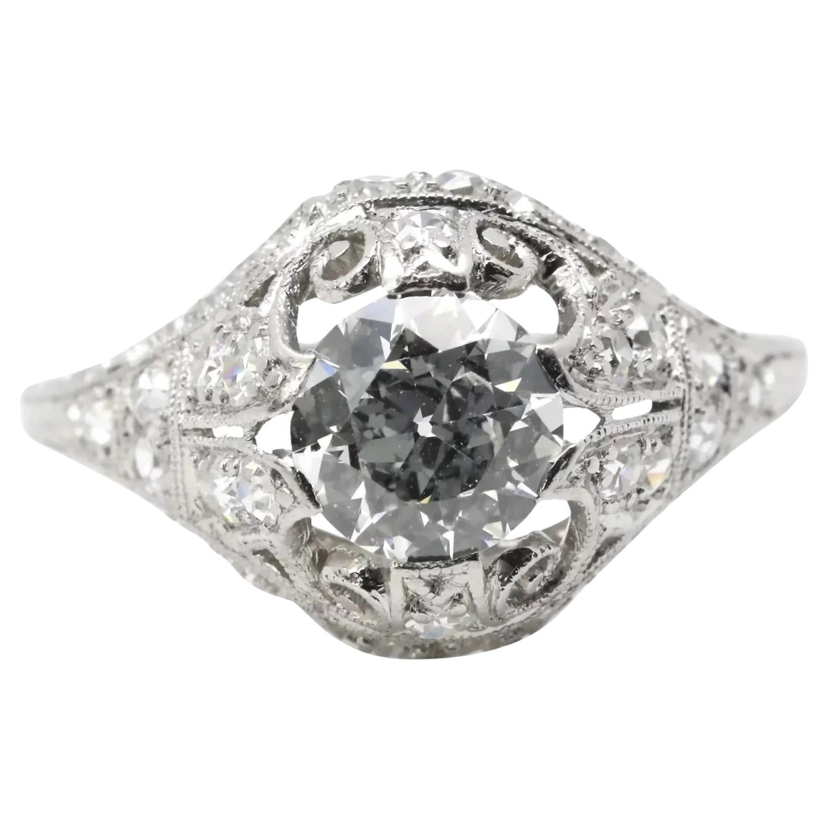 Edwardian 1.41ctw Diamond Engagement Ring in Platinum For Sale