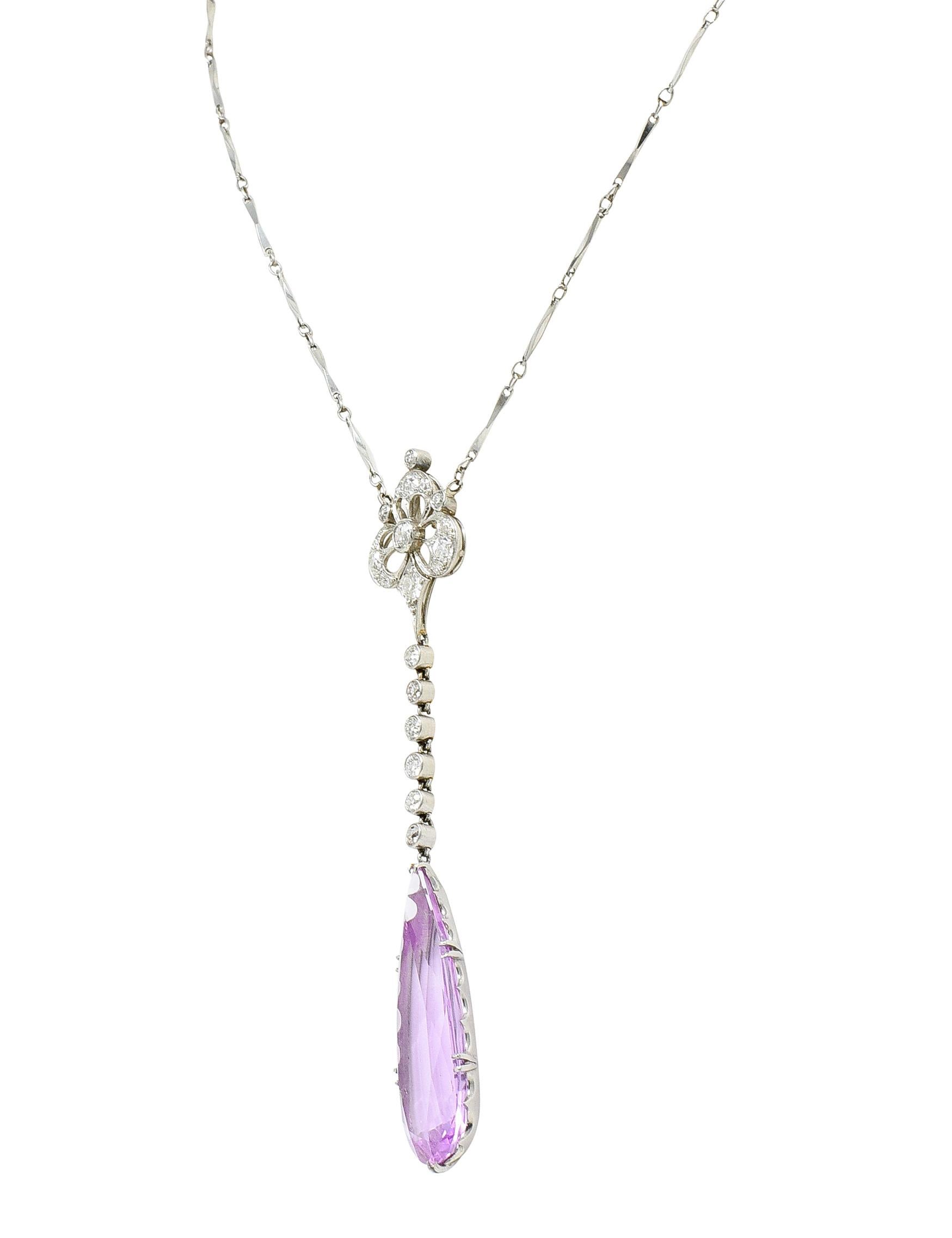Edwardian 14.43 Carats Imperial Pink Topaz Old European Cut Platinum Necklace In Excellent Condition In Philadelphia, PA