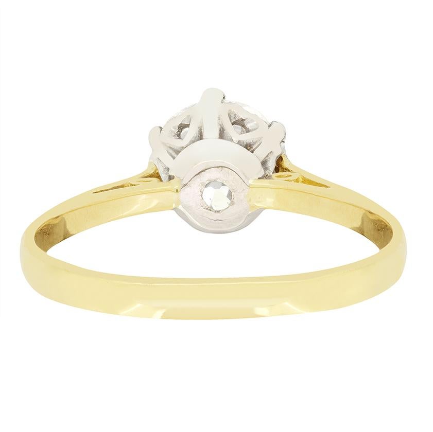 Taille vieille Europe Bague solitaire en diamant de 1,44 ct de style édouardien, C.C.C. en vente