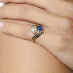 Edwardian 1.45 carat sapphire pearl diamond 18k white gold Toi Et Moi ring