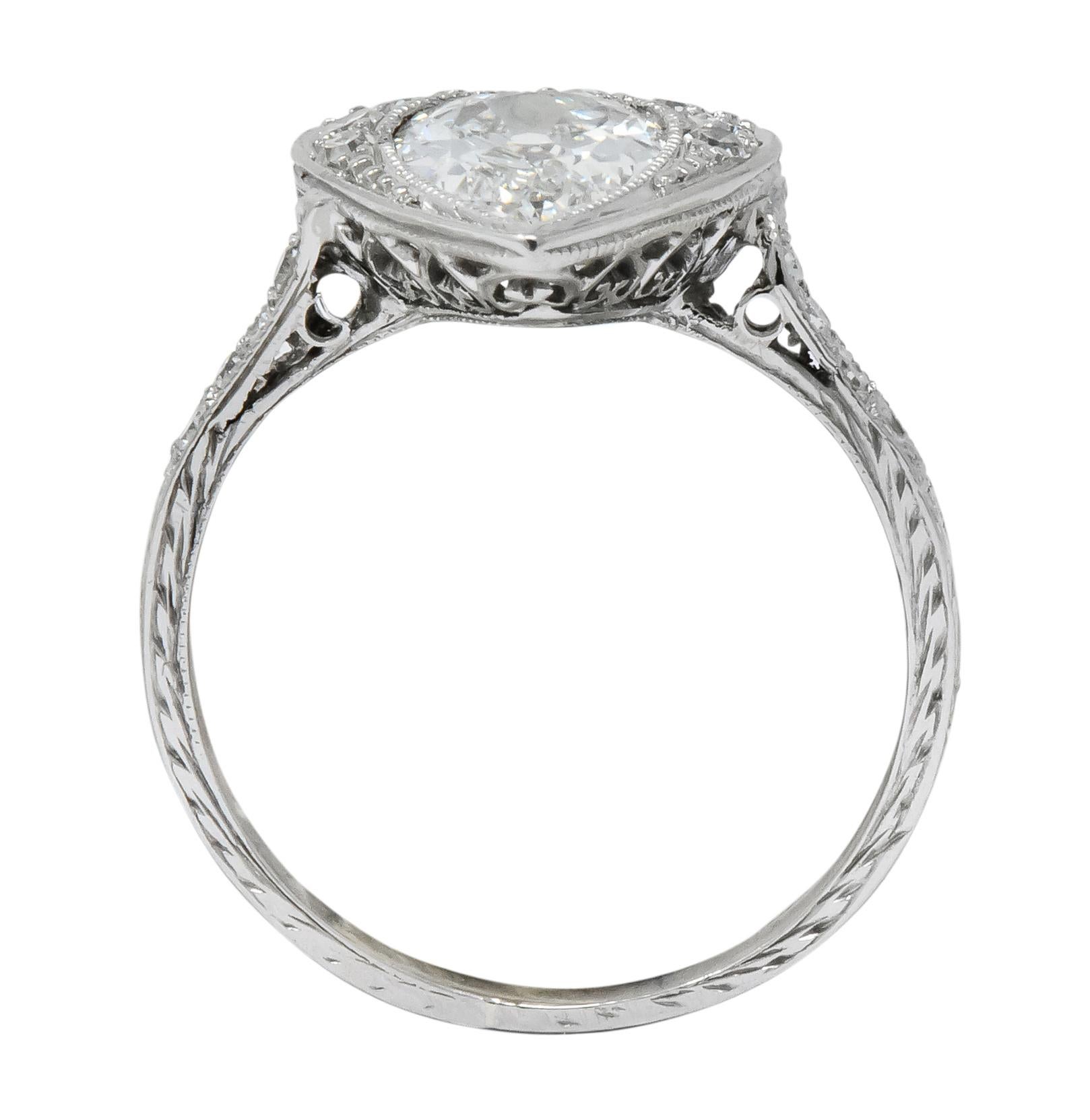 Edwardian 1.45 Carat Pear Cut Diamond Platinum Heart Engagement Ring 3