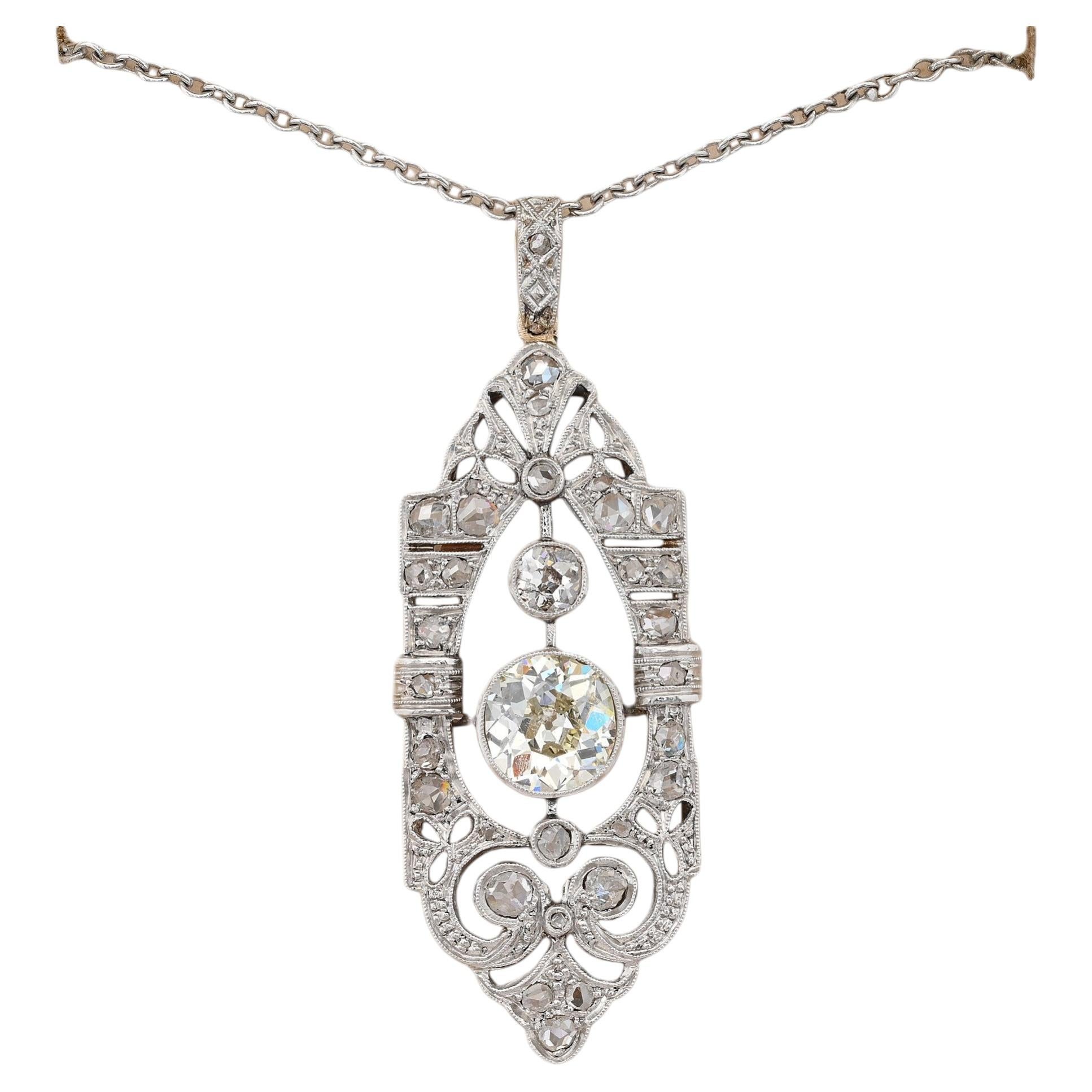 Pendentif Edwardien 1.45 Ct Diamond Plus Platinum Rare