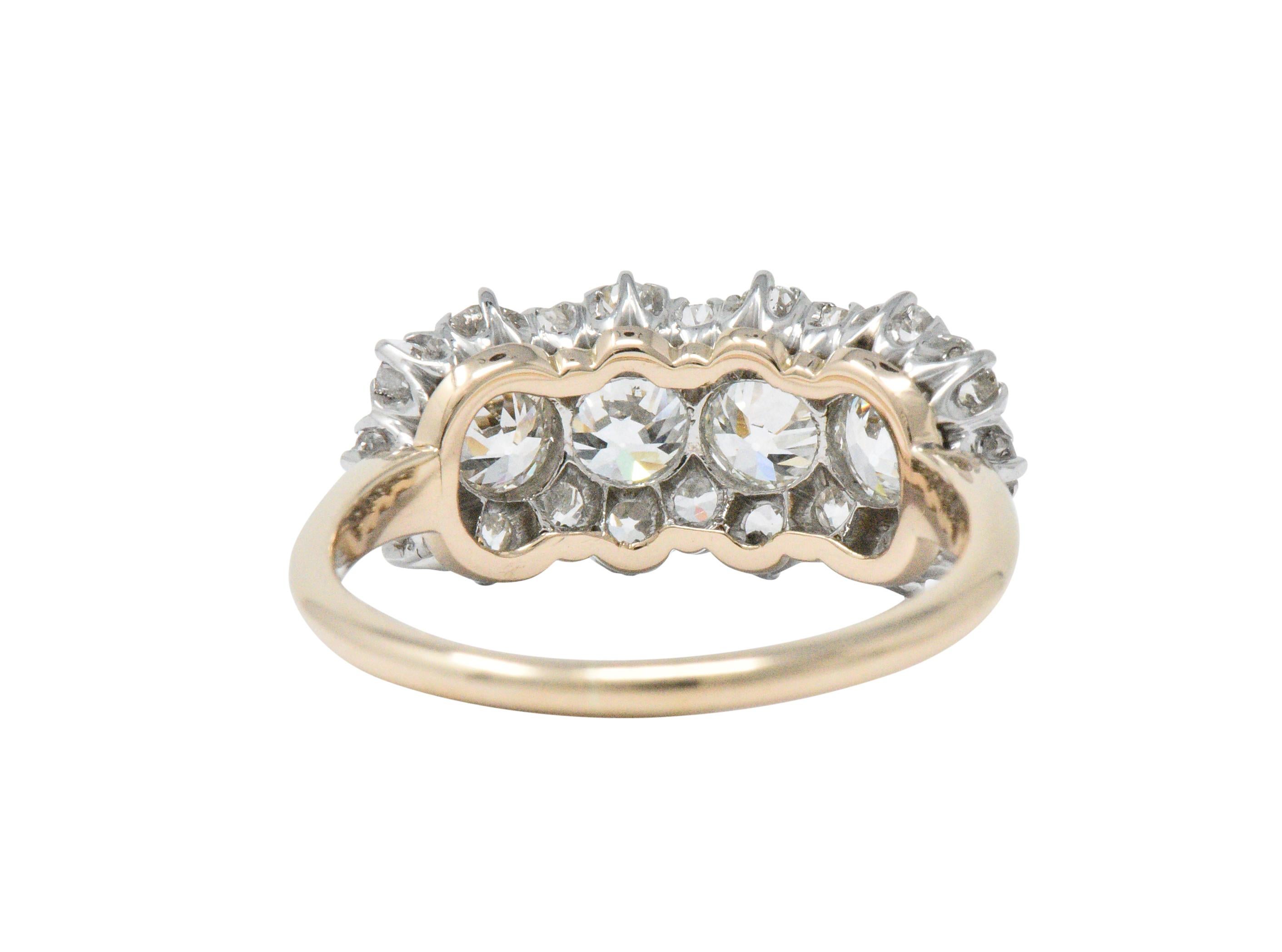 Edwardian 1.45 CTW Diamond And Platinum-Topped 14 Karat Gold Cluster Ring 1