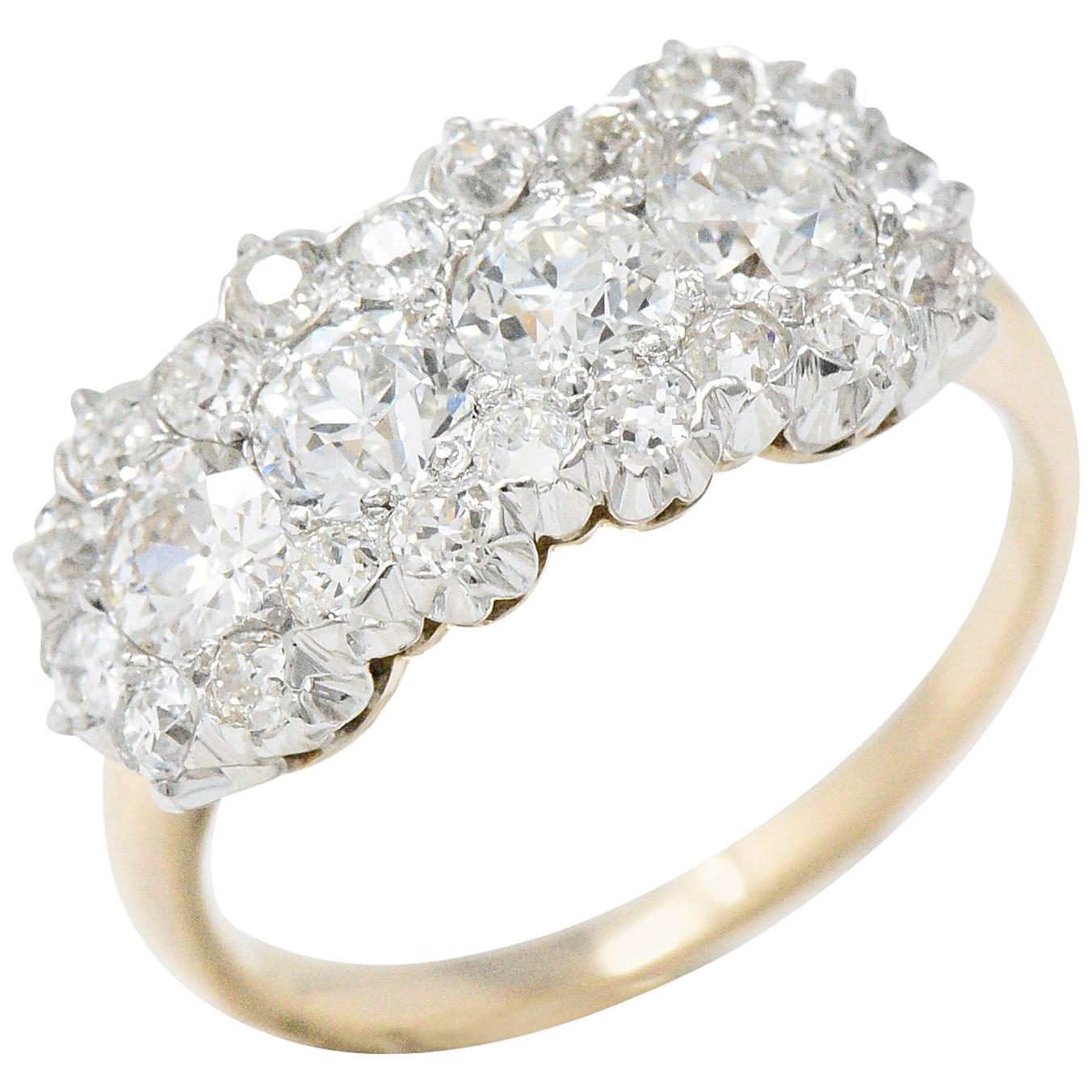 Edwardian 1.45 CTW Diamond And Platinum-Topped 14 Karat Gold Cluster Ring