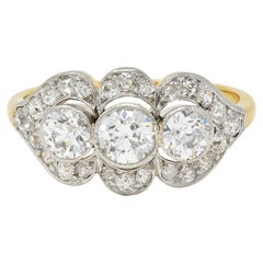 Edwardian 1.45 CTW Diamond Platinum 14K Yellow Gold Antique Three Stone Ring