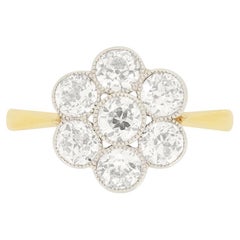 Antique Edwardian 1.45ct Diamond Daisy Cluster Ring, c.1910s