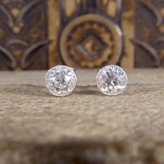Edwardian 1.45ct Old Cut Diamond Collar Set Stud Earrings in Platinum