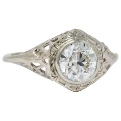 Antique Edwardian 1.46 Carat Diamond 14 Karat White Gold Engagement Ring, circa 1920 GIA